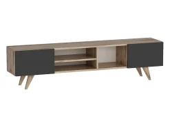 Mueble de TV con 2 puertas y 3 estantes - Negro y Natural - MOSTIA