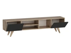 Mueble de TV con 2 puertas y 3 estantes - Negro y Natural - MOSTIA
