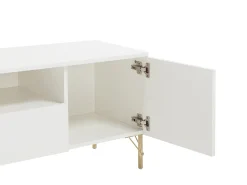 Mueble de TV con 2 puertas, 2 cajones y 2 huecos - Blanco y dorado - ALOBARA