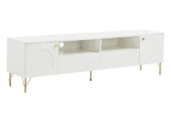 Mueble de TV con 2 puertas, 2 cajones y 2 huecos - Blanco y dorado - ALOBARA