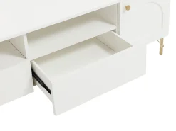 Mueble de TV con 2 puertas, 2 cajones y 2 huecos - Blanco y dorado - ALOBARA