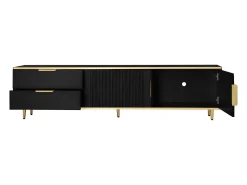 Mueble de TV con 2 puertas y 2 cajones - Tiradores y patas dorados - Negro