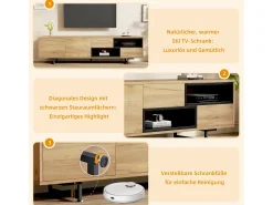 Mueble de TV con 2 puertas y 2 cajones - 173 x 38 x 48 cm - Tablero de partículas - para comedor - Color madera