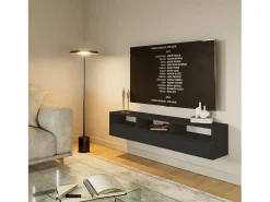 Mueble de TV con 3 puertas y estantes – negro – 150 cm – FRAMME