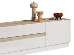 Mueble de TV con 2 puertas y 2 cajones - Blanco y Natural - EMORA