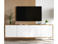 Mueble de TV con 4 puertas - cuerpo roble wotan frentes blanco mate - 150 cm