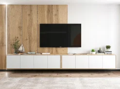 Mueble de TV con 4 puertas - cuerpo roble wotan frentes blanco mate - 150 cm