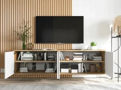 Mueble de TV con 4 puertas - cuerpo roble wotan frentes blanco mate - 150 cm