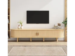 Mueble de TV con 2 puertas correderas ovaladas - 175 x 40 x 42cm - Madera MDF - Color madera