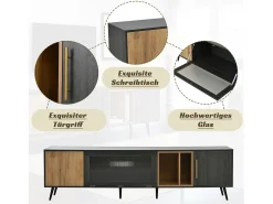 Mueble de TV con 3 puertas y 2 estantes - 200 x 40 x 55,5 cm - Madera MDF - Gris