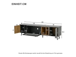 Mueble de TV con 3 puertas y 2 estantes - 200 x 40 x 55,5 cm - Madera MDF - Gris