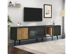 Mueble de TV con 3 puertas y 2 estantes - 200 x 40 x 55,5 cm - Madera MDF - Gris