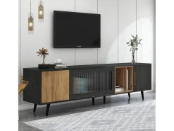 Mueble de TV con 3 puertas y 2 estantes - 200 x 40 x 55,5 cm - Madera MDF - Gris