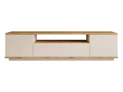Mueble de TV con 3 puertas y 1 estante - Beige y natural - LOTULA