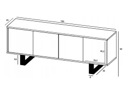Mueble de TV con 4 puertas - estructura roble wotan frentes blanco mate - 150 cm, patas de metal