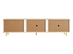 Mueble de TV con almacenaje, 2 puertas y 2 cajones, mueble de TV bajo, patas y tiradores dorados, color blanco