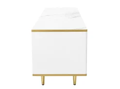 Mueble de TV con almacenaje, 2 puertas y 2 cajones, mueble de TV bajo, patas y tiradores dorados, color blanco