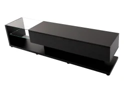 Mueble de TV con iluminación LED, 2 cajones y 2 estantes de cristal - Negro