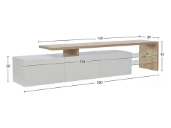 Mueble de TV con iluminación LED, mueble bajo, aparador con estante de cristal, blanco, 200 x 39 x 42 cm