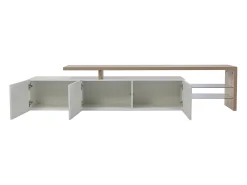 Mueble de TV con iluminación LED, mueble bajo, aparador con estante de cristal, blanco, 200 x 39 x 42 cm