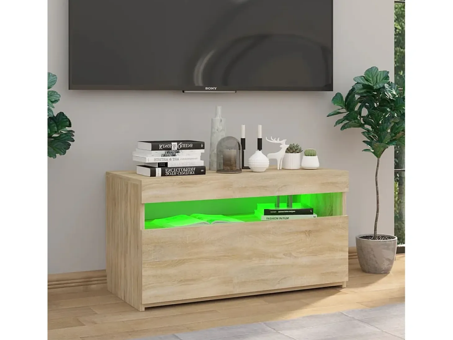 Mueble de TV con luces LED roble Sonoma 75x35x40 cm