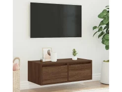 Mueble de TV con luces LED roble marrón 75x35,5x25 cm