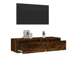 Mueble de TV con luces LED roble ahumado 100X35,5x25 cm