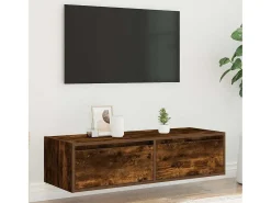 Mueble de TV con luces LED roble ahumado 100X35,5x25 cm