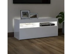 Mueble de TV con luces LED blanco brillante 90x35x40 cm