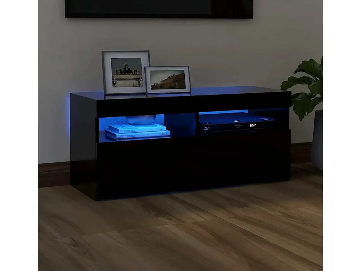 Mueble de TV con luces LED negro 90x35x40 cm