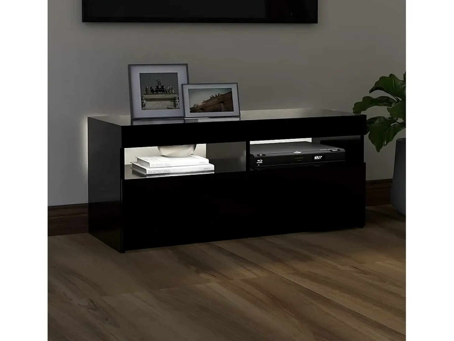 Mueble de TV con luces LED negro 90x35x40 cm