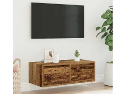 Mueble de TV con luces LED envejecida 75x35,5x25 cm