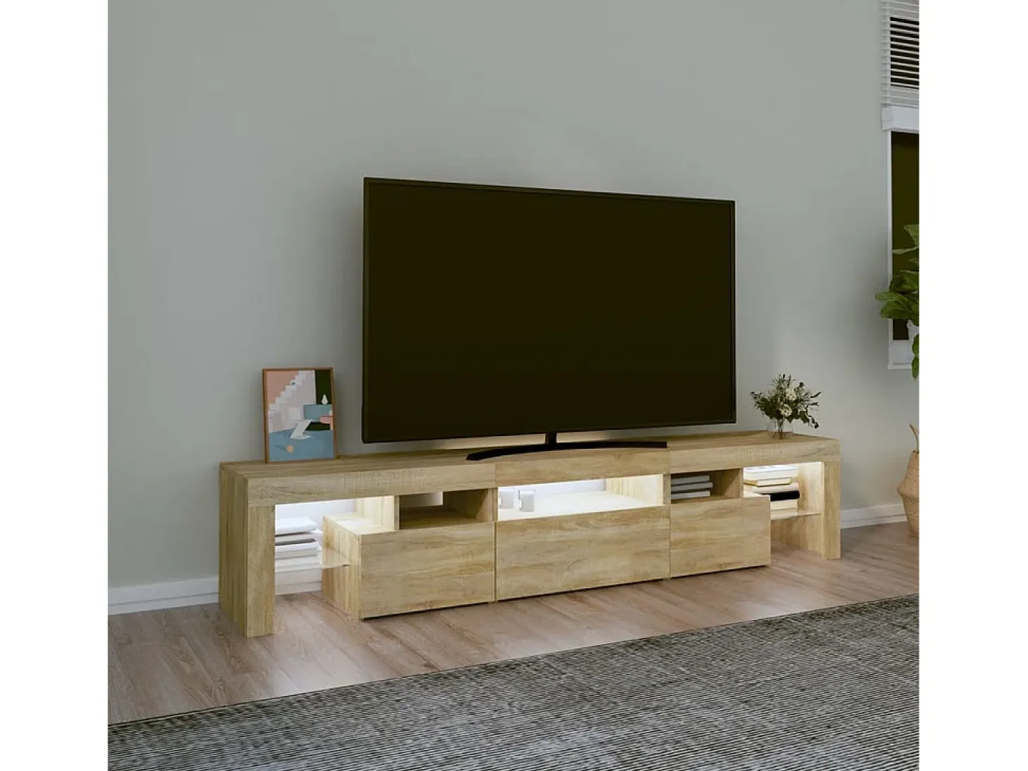 Mueble de TV con luces LED roble Sonoma 200x36,5x40 cm ES825262