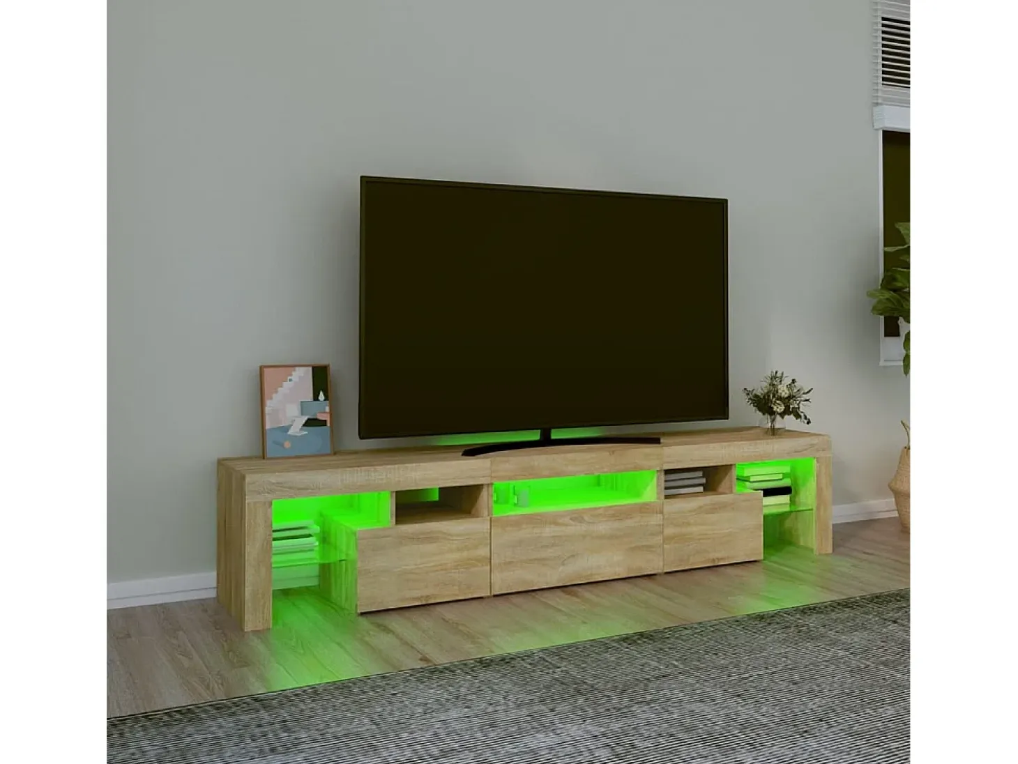 Mueble de TV con luces LED roble Sonoma 200x36,5x40 cm ES825262