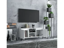 Mueble de TV con patas de metal blanco 103,5x35x50 cm ES46877