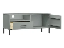 Mueble de TV con patas de metal OSLO madera maciza pino gris