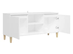 Mueble de TV con patas de madera maciza blanco 103,5x35x50 cm