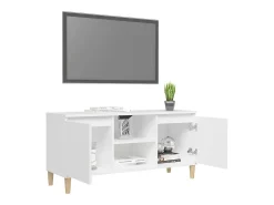 Mueble de TV con patas de madera maciza blanco 103,5x35x50 cm