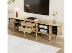 Mueble de TV con puertas correderas y 2 cajones - 175 x 38 x 45 cm - diseño único - MDF - natural claro