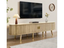 Mueble de TV con puertas correderas y 2 cajones - 175 x 38 x 45 cm - diseño único - MDF - natural claro