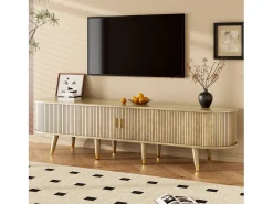 Mueble de TV con puertas correderas y 2 cajones - 175 x 38 x 45 cm - diseño único - MDF - natural claro