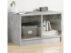 Mueble de TV con puertas de vidrio gris hormigón 68x37x42 cm