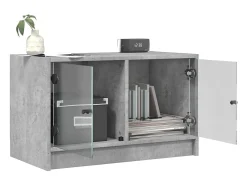Mueble de TV con puertas de vidrio gris hormigón 68x37x42 cm