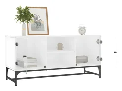 Mueble de TV con puertas de vidrio blanco 102x37x50 cm