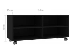 Mueble de TV con ruedas madera contrachapada negro 90x35x35 cm