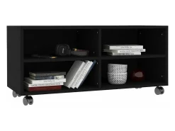 Mueble de TV con ruedas madera contrachapada negro 90x35x35 cm
