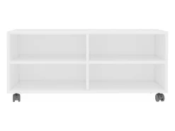 Mueble de TV con ruedas madera contrachapada blanco 90x35x35 cm