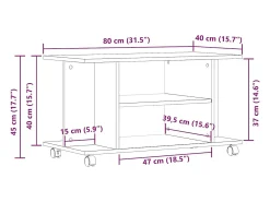 Mueble de TV con ruedas madera ingeniería envejecida 80x40x45cm