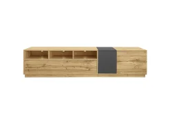 Mueble de TV de 200 cm con 3 puertas y 3 compartimentos abiertos, color natural - para salón
