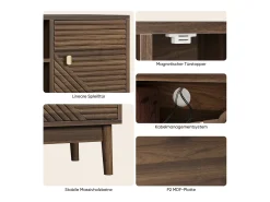 Mueble de TV de 110 cm con 2 puertas y almacenaje abierto, nogal - para salones y dormitorios